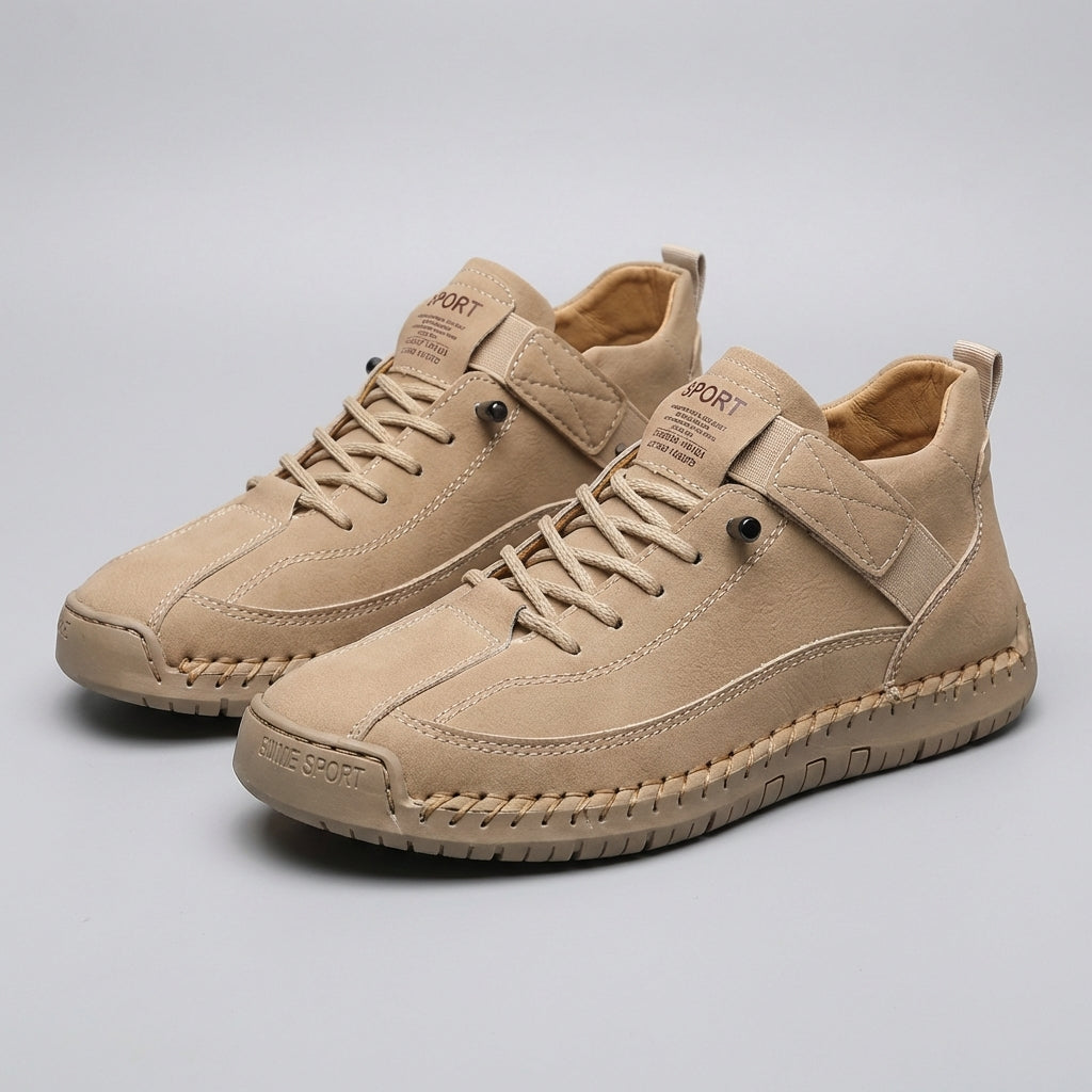 Mens Lace-Up Sneakers Leather Moc-Toe Brown