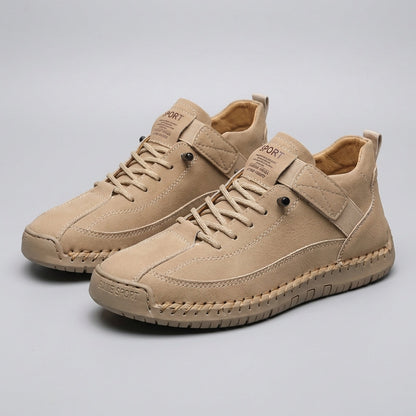Mens Lace-Up Sneakers Leather Moc-Toe Brown