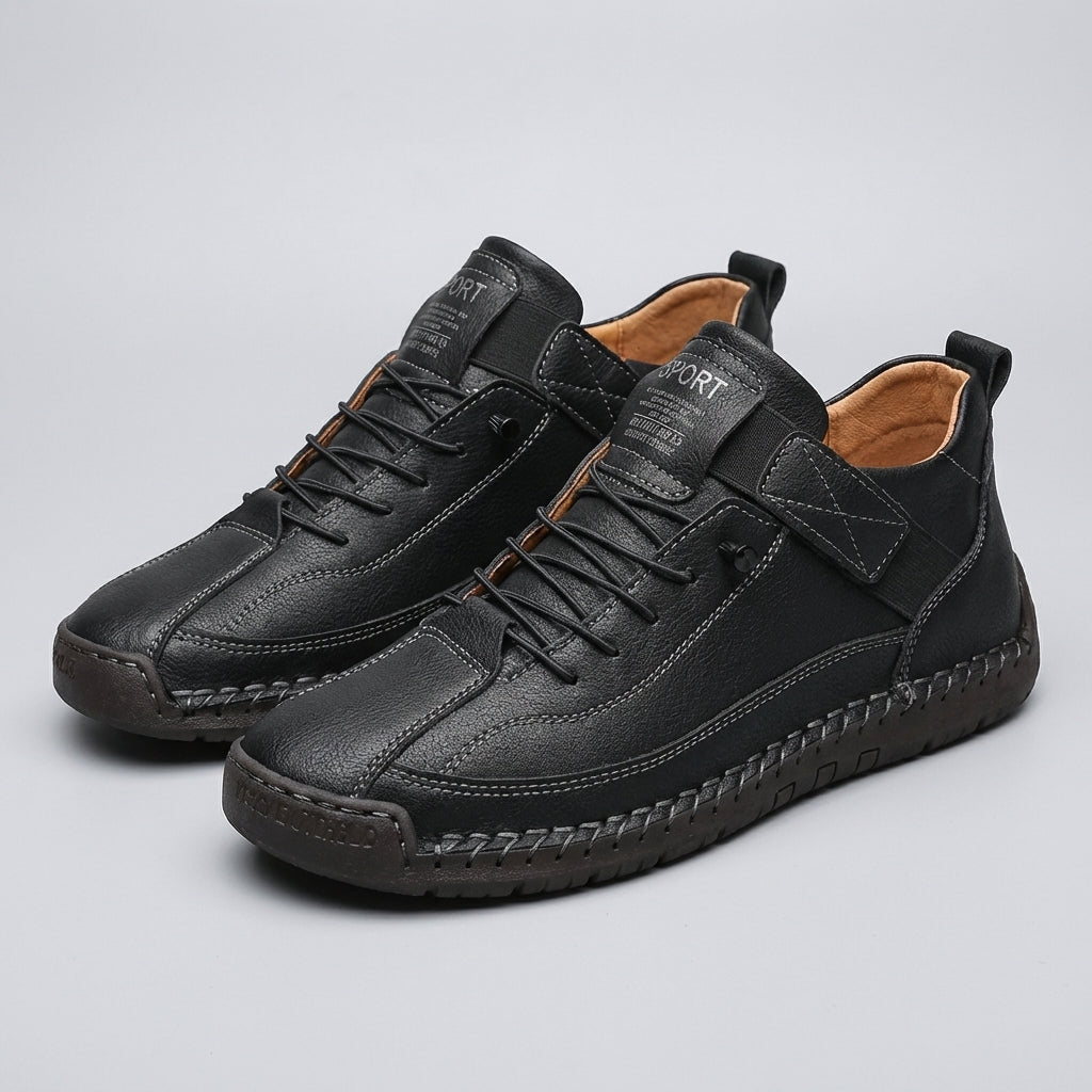 Mens Lace-Up Sneakers Leather Moc-Toe Brown
