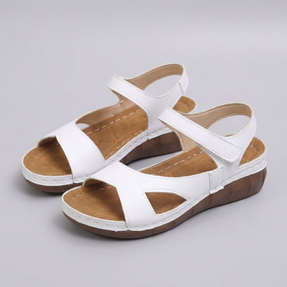 Women's Contoured Wedge Sandals Adjustable Ankle Strap Cut-Out Detail