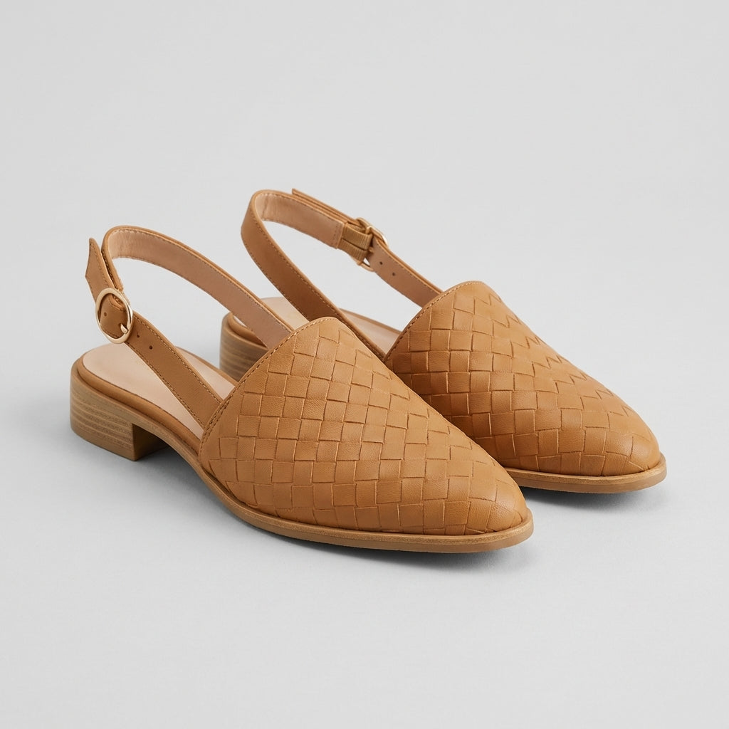 Women's Woven Slingback Flats Adjustable Ankle Strap