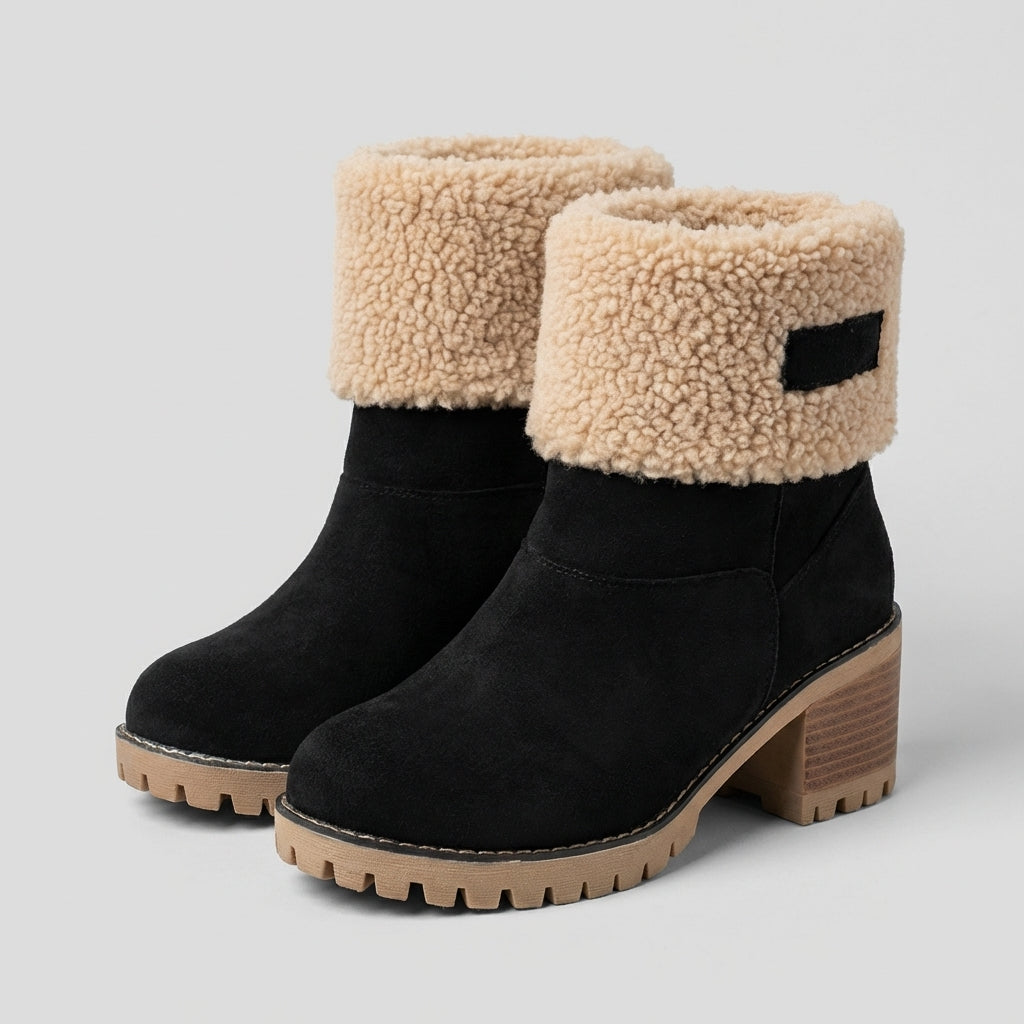 Women's Fur Lined Mid Calf Boots Lug Sole Block Heel