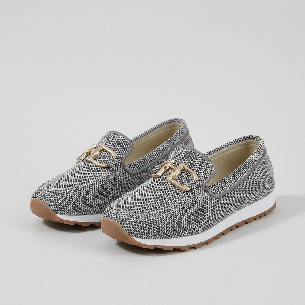 Relaxed Fit Knit Loafers Gold Tone Bit Platform Sole