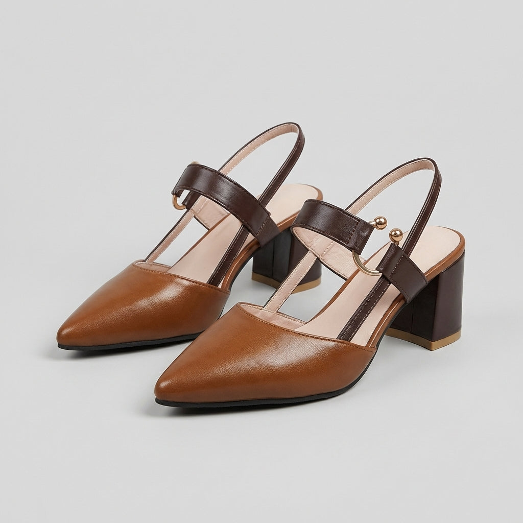 Women's Pointed Toe Slingback Shoes Block Heel Decorative Strap