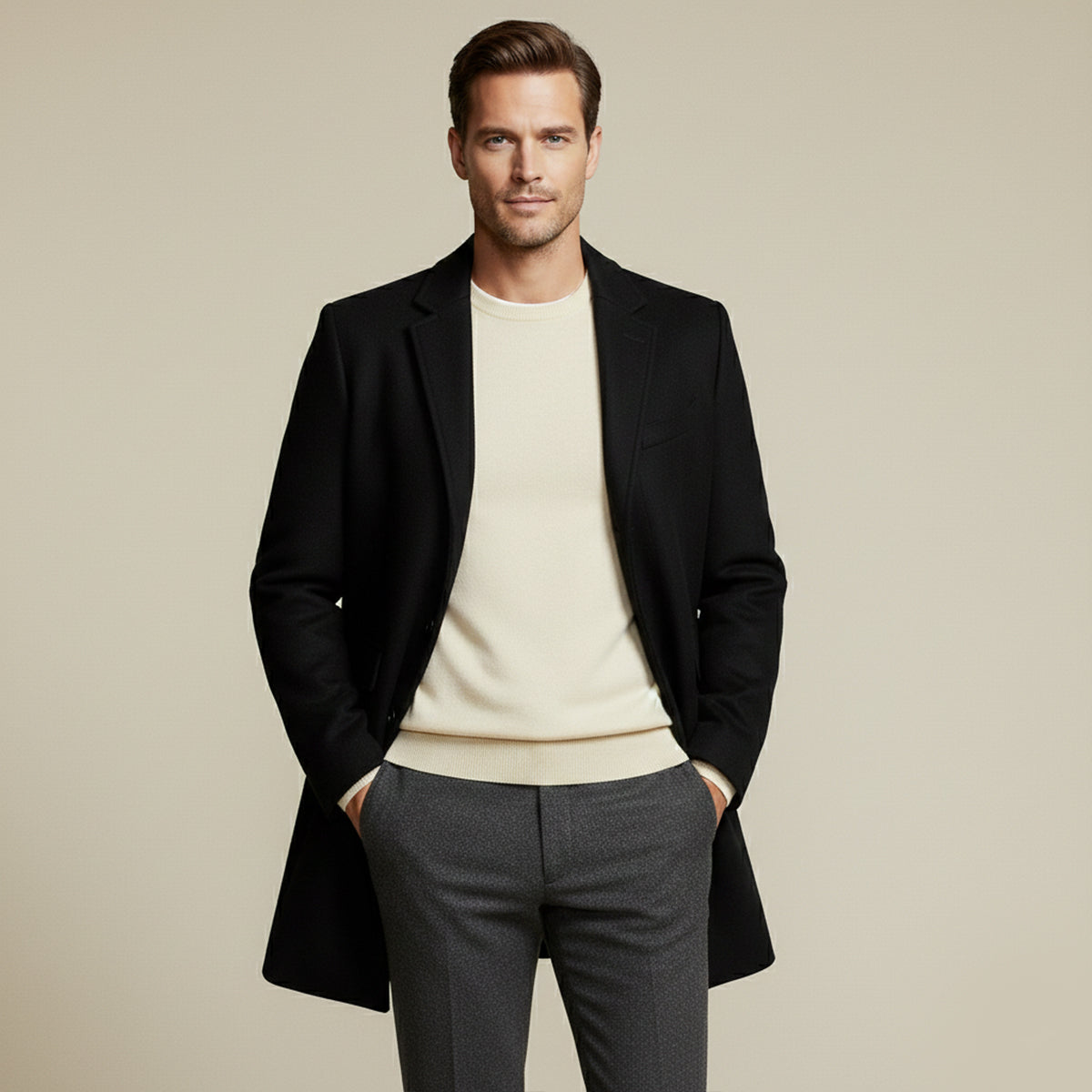 Alderney Men's Wool Blend Long Coat Warm