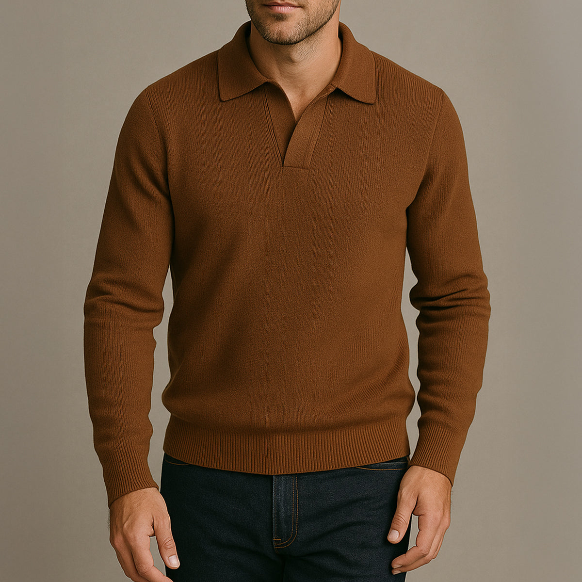 Men's Knitted Polo Sweater Long Sleeve Open Collar