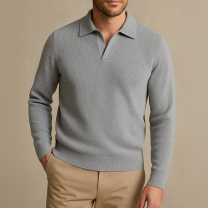 Men's Knitted Polo Sweater Long Sleeve Open Collar