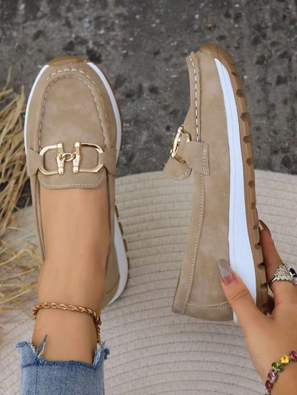 Women's Suede Loafers Comfortable Buckle Detail - VibreMode