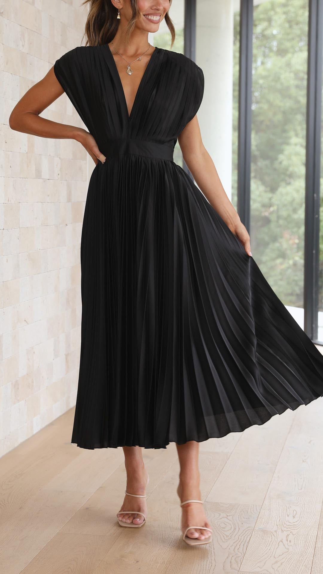 Ladies Chic V Neck Ruffle Midi Dress