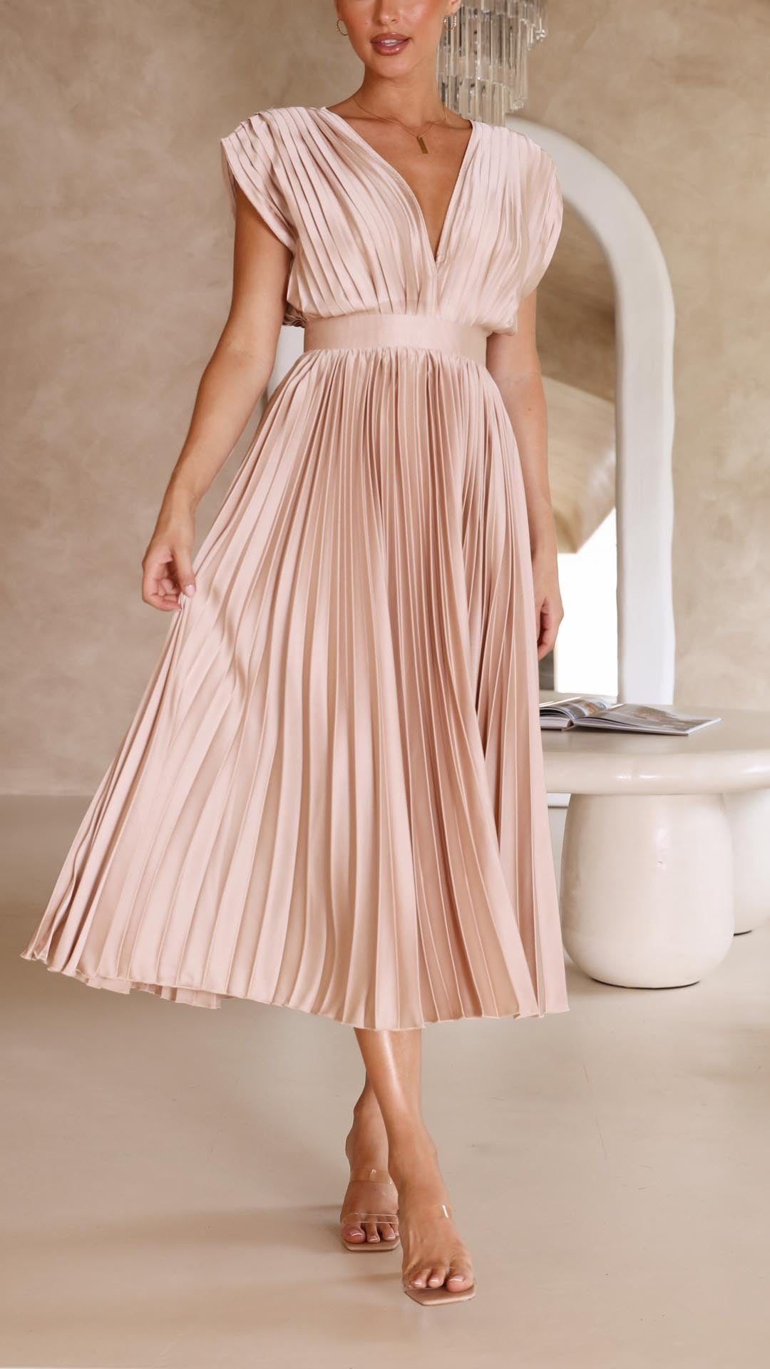 Ladies Chic V Neck Ruffle Midi Dress