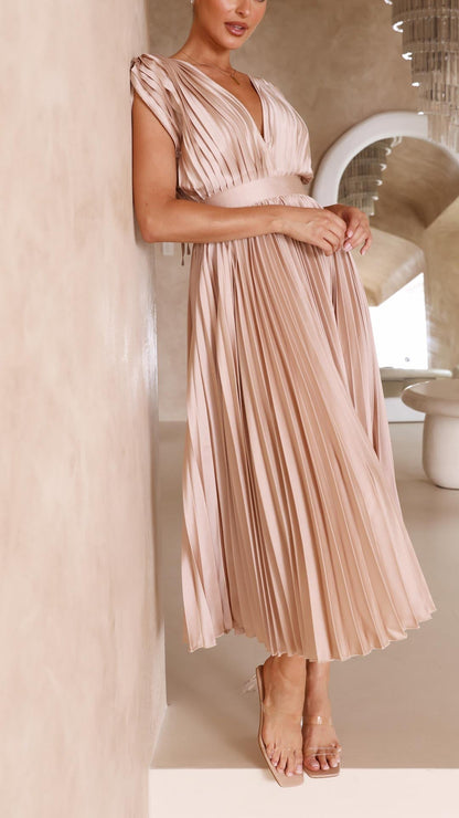Ladies Chic V Neck Ruffle Midi Dress