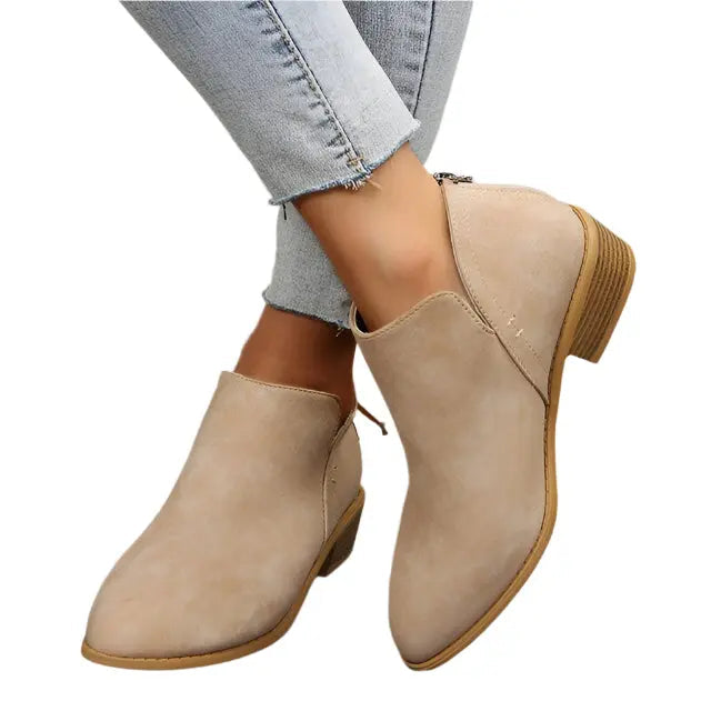 Women's Low Heel Tapered Boots Comfortable - VibreMode