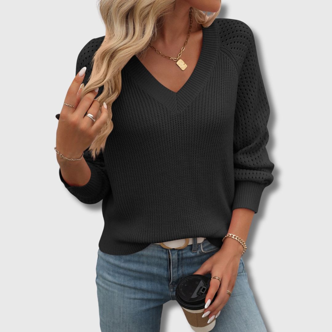 Women's V-Neck Open-Knit Sweater