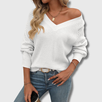 Women's V-Neck Open-Knit Sweater
