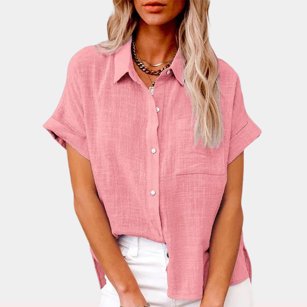 Women's Button Down Blouse Cuffed Sleeves - VibreMode
