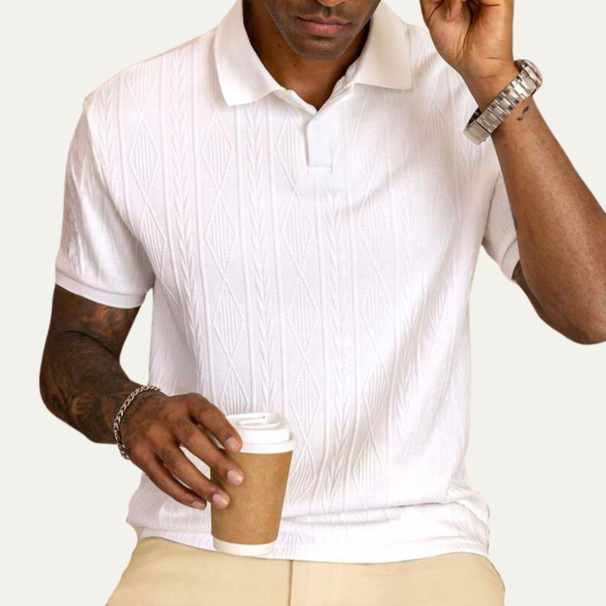 Men's Textured Polo Shirt Casual Button Up