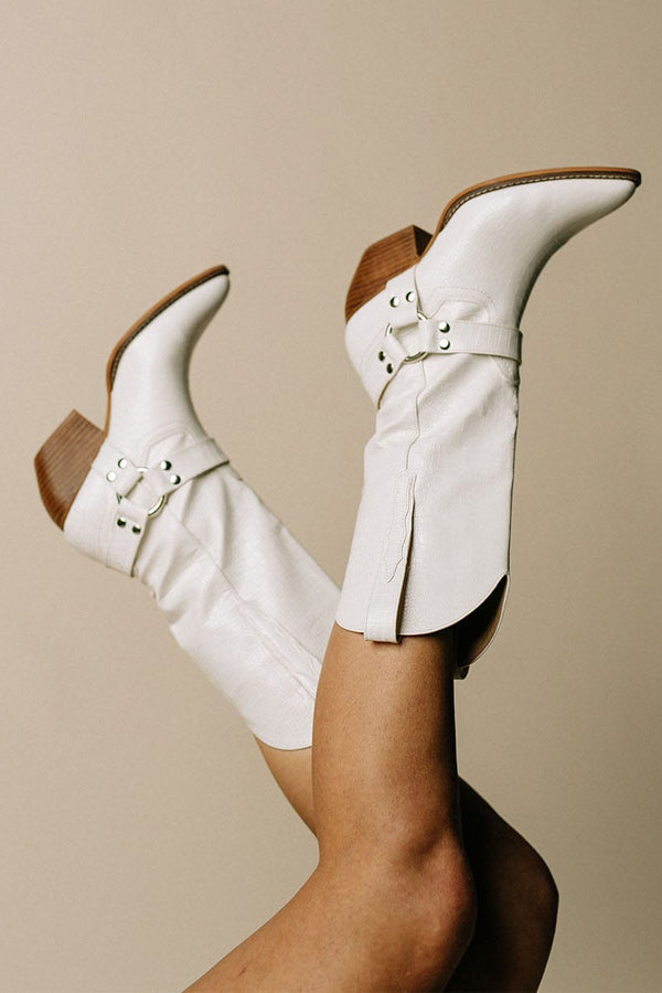 Fashionable Ladies Cowboy Boots with Buckle Detail