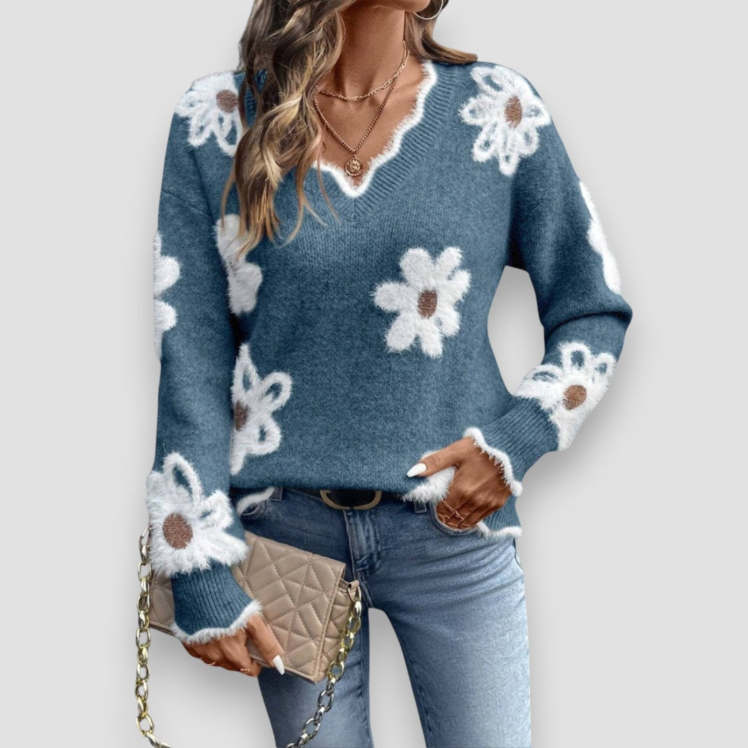 Pink Floral Knit Sweater