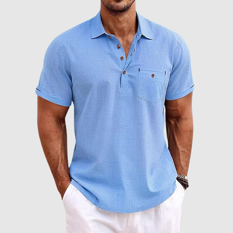 Men's Polo Shirt Short Sleeve Cotton Chest Pocket - VibreMode