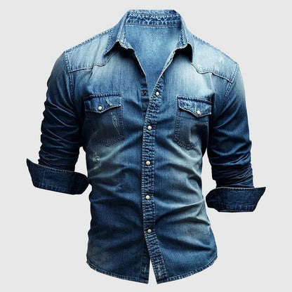 Men's Long Sleeve Button Front Shirt With Chest Pockets