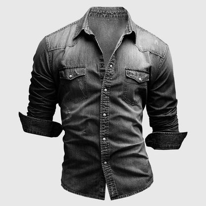 Men's Long Sleeve Button Front Shirt With Chest Pockets
