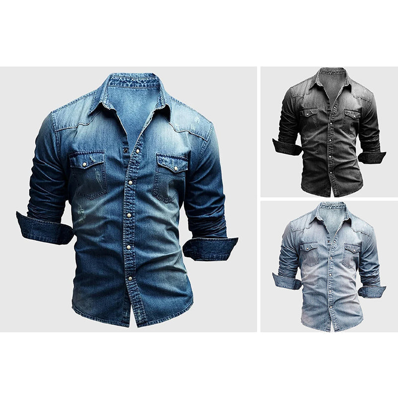 Men's Long Sleeve Button Front Shirt With Chest Pockets