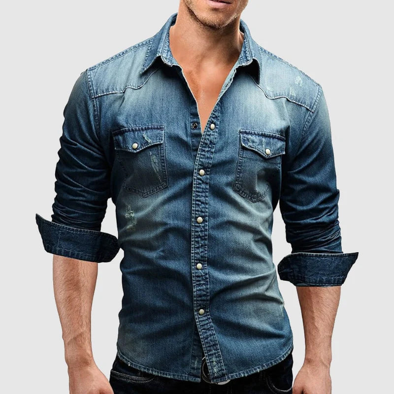 Men's Long Sleeve Button Front Shirt With Chest Pockets