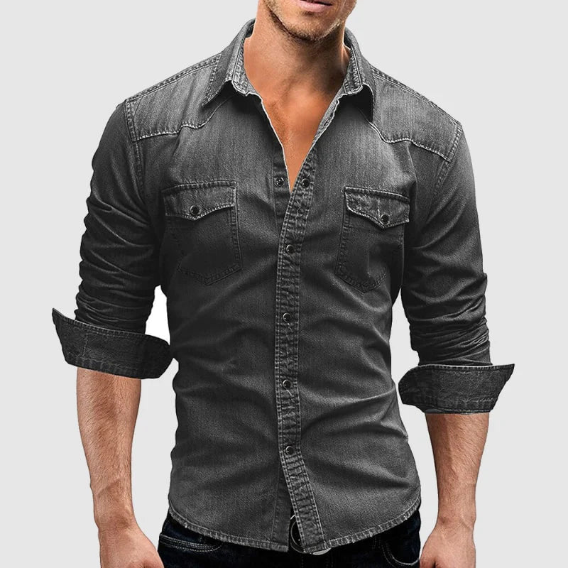 Men's Long Sleeve Button Front Shirt With Chest Pockets