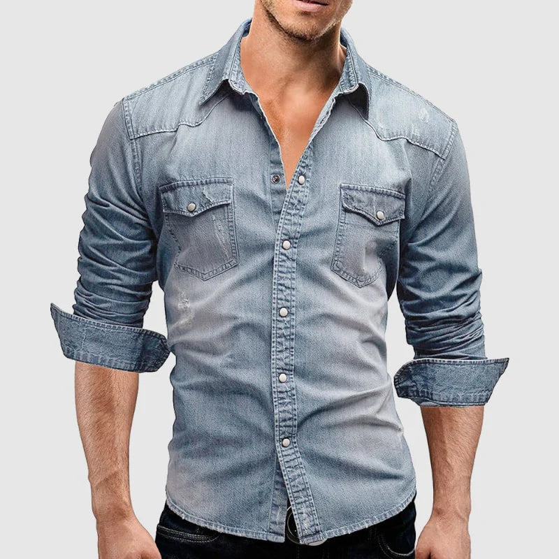 Men's Long Sleeve Button Front Shirt With Chest Pockets