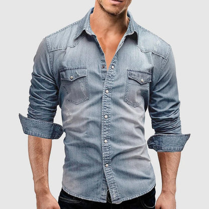 Men's Long Sleeve Button Front Shirt With Chest Pockets