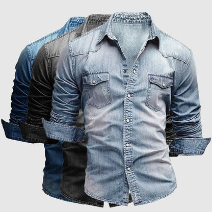 Men's Long Sleeve Button Front Shirt With Chest Pockets