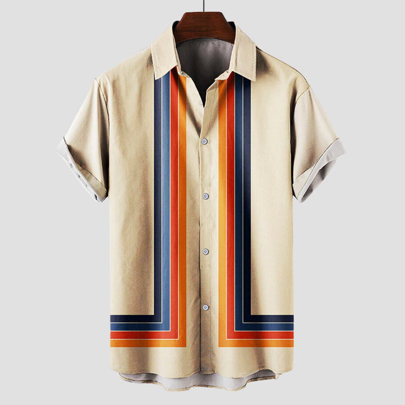 Men's Short Sleeve Button Down Shirt Stripe - VibreMode