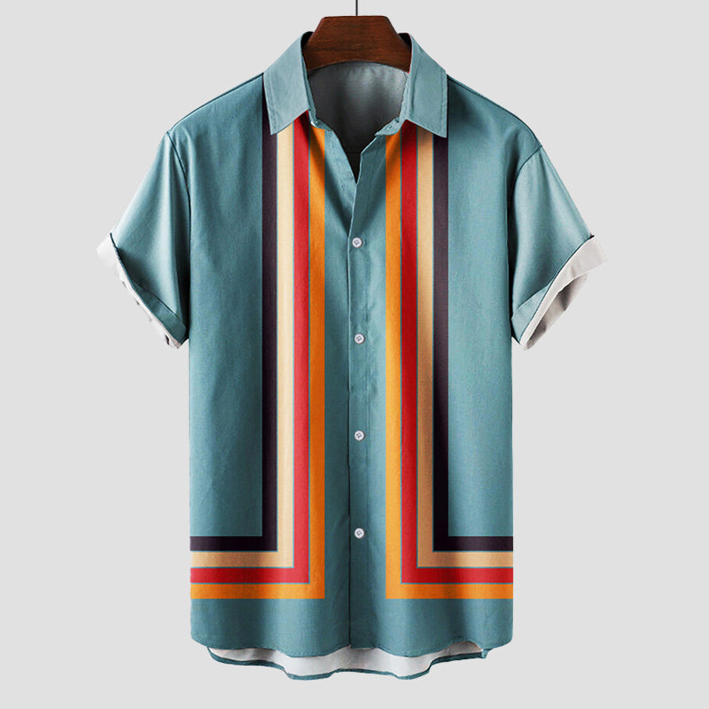 Men's Short Sleeve Button Down Shirt Stripe