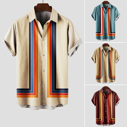 Men's Short Sleeve Button Down Shirt Stripe