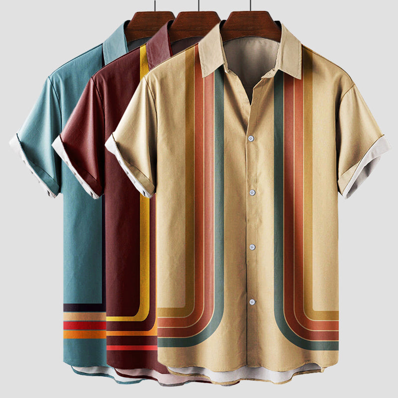 Men's Short Sleeve Button Down Shirt Stripe