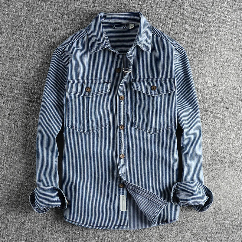 Men's Long Sleeve Stripe Shirt - VibreMode