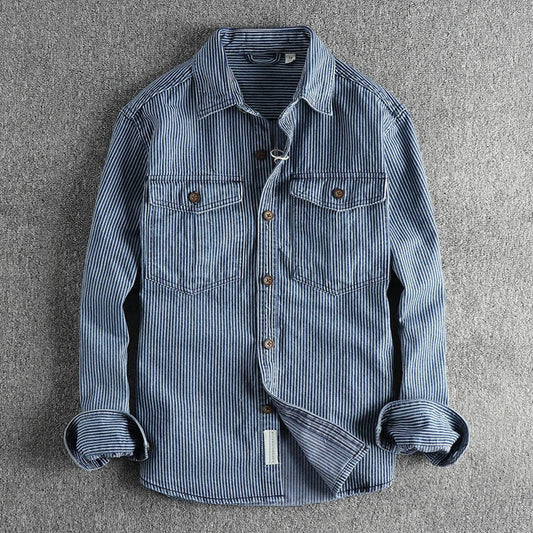 Men's Long Sleeve Stripe Shirt - VibreMode