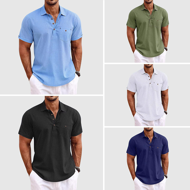 Men's Polo Shirt Short Sleeve Cotton Chest Pocket