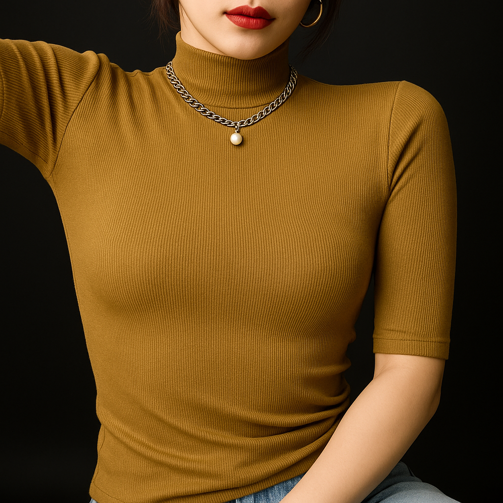 Women's Textured Ribbed Mock Neck
