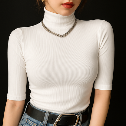 Women's Textured Ribbed Mock Neck