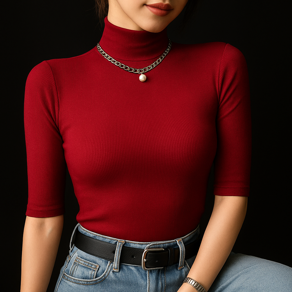 Women's Textured Ribbed Mock Neck - VibreMode