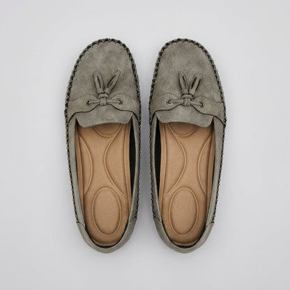 Suede Slip On Loafers Moccasin Stitching Brown