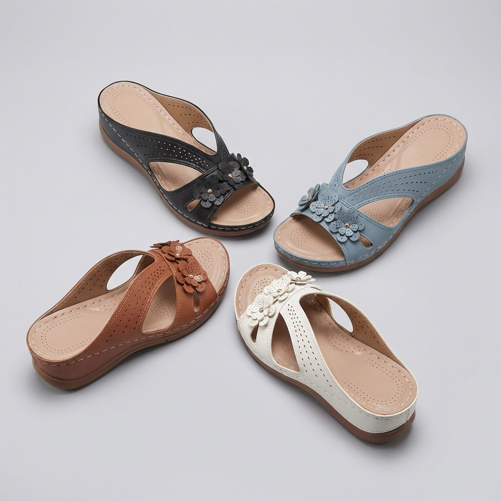 Women's Slip-On Wedge Sandals Contoured Comfort Floral