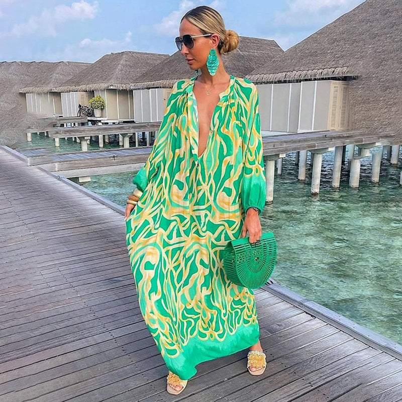 Women's Beach Cover Up Loose Fit Abstract Print - VibreMode