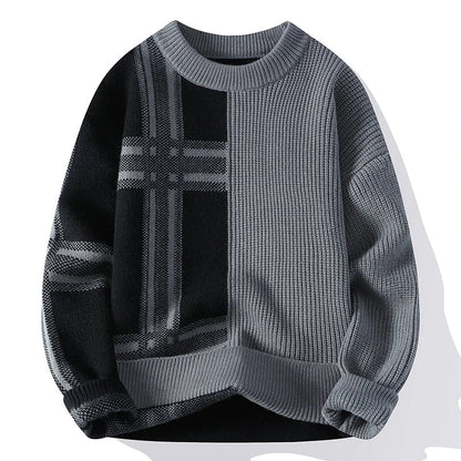 Men's Crew Neck Jumper Patchwork Knitwear