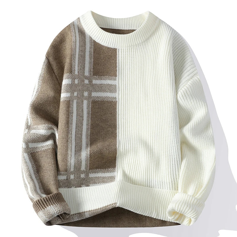 Men's Crew Neck Jumper Patchwork Knitwear - VibreMode