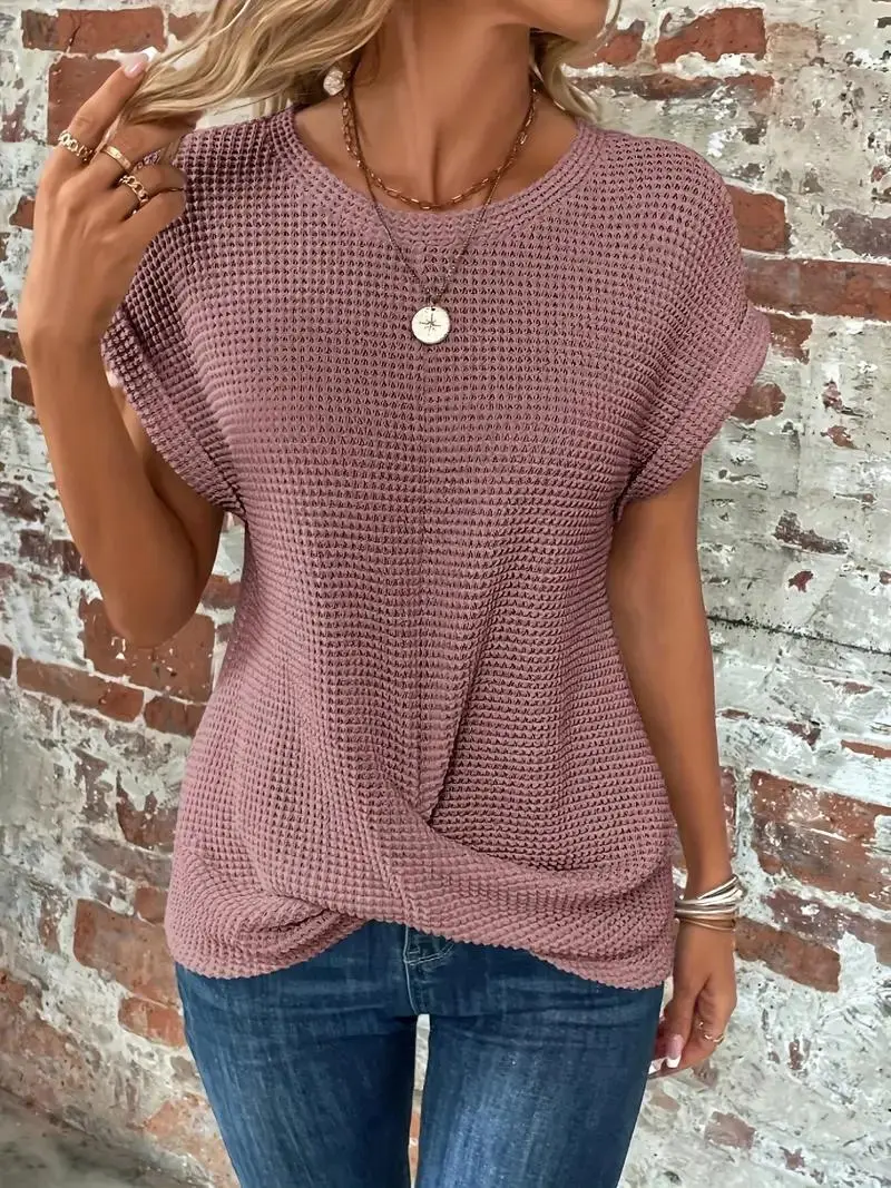 Twist-Hem Waffle Tee for Women – Effortless Style & Comfort-Caliboot
