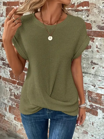 Twist-Hem Waffle Tee for Women – Effortless Style & Comfort-Caliboot
