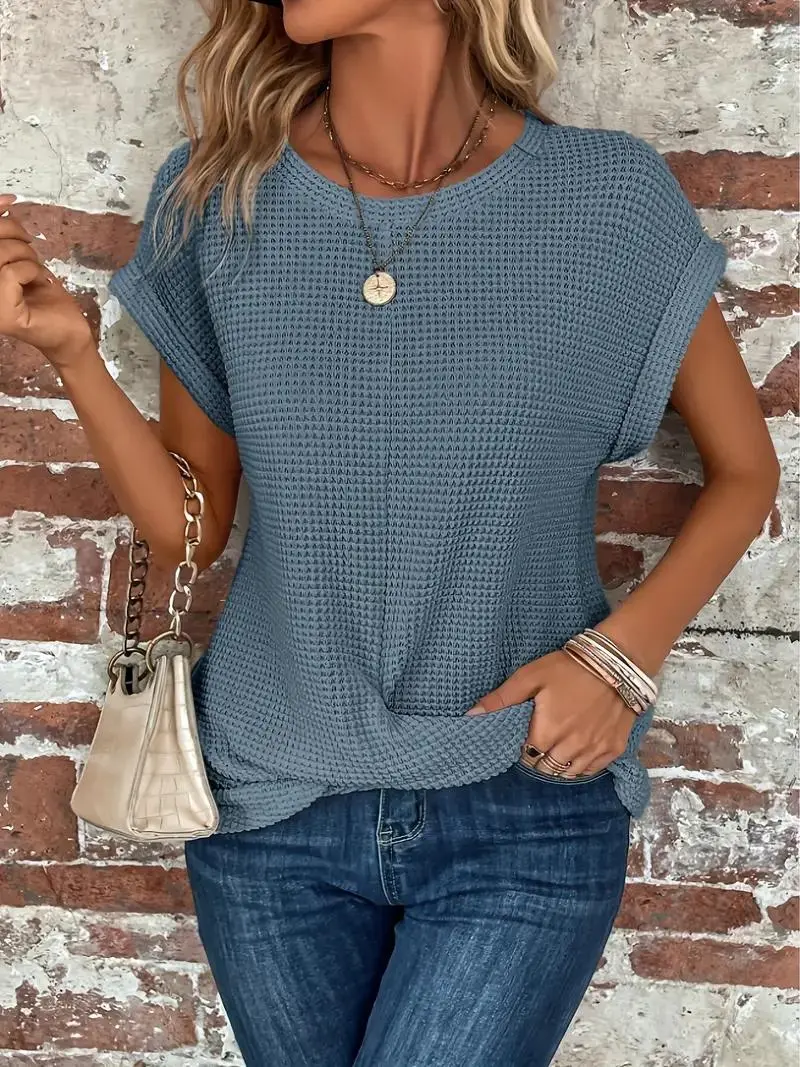 Twist-Hem Waffle Tee for Women – Effortless Style & Comfort-Caliboot