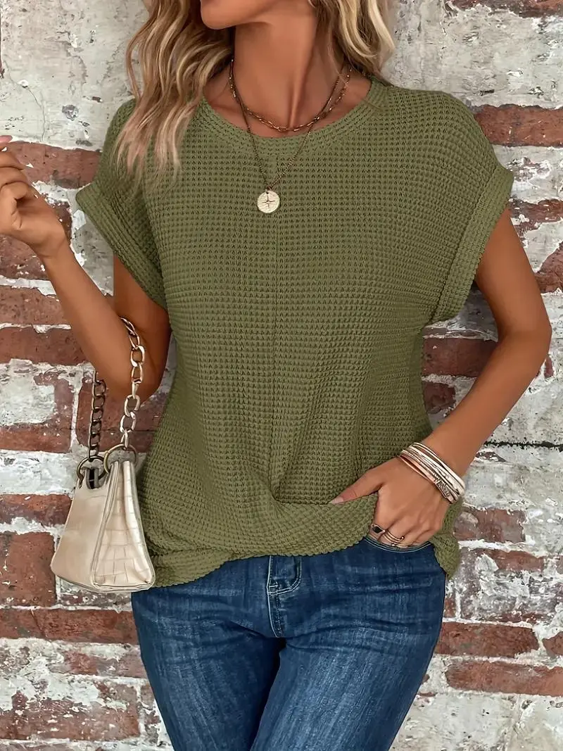 Twist-Hem Waffle Tee for Women – Effortless Style & Comfort-Caliboot